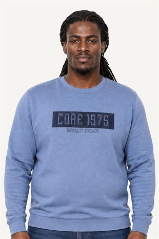 Starbattal Erkek Büyük Beden Sıfır Yaka 3ip Sweat Core 1975 24209 MAVI