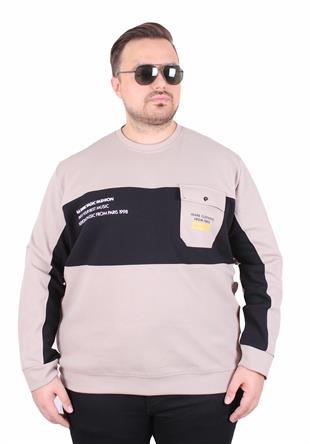 Starbattal Büyük Beden Bisiklet Yaka Cepli Sweat Double Face Pike 25702 BEJ