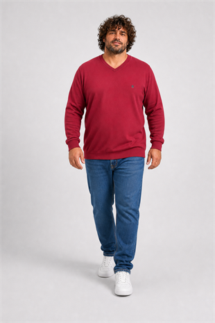 Starbattal Büyük Beden Selanik V Yaka Classic Sweat 23201 BORDO