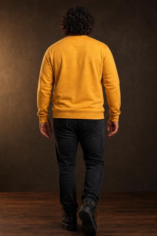 Starbattal Erkek Büyük Beden Sıfır Yaka 3ip Sweat Respect 24205 HARDAL