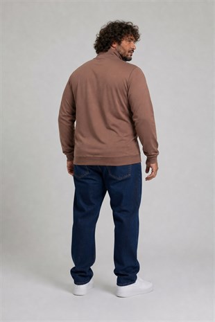Starbattal Büyük Beden Basic Mevsimlik Fermuarlı Sweatshirt 22750 TABA