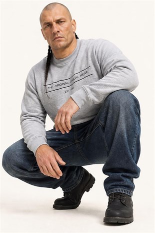 Starbattal Erkek Büyük Beden Sıfır Yaka 3ip Sweat Original 24203 GRI MELANJ