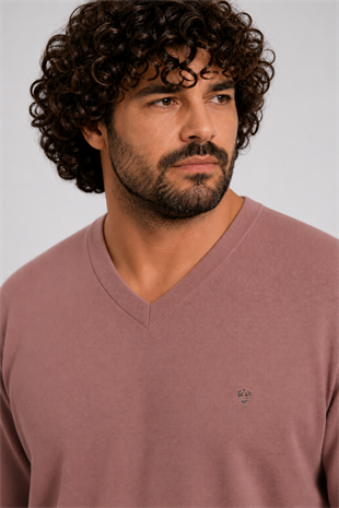 Starbattal Büyük Beden Selanik V Yaka Classic Sweat 23201 TABA