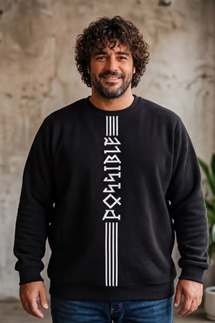Starbattal Büyük Beden Bisiklet Yaka 3ip Sweat Possible 25719 SIYAH