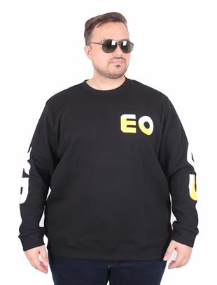 Starbattal Büyük Beden Bisiklet Yaka Sweat Double Face Pike EO 25703 SIYAH