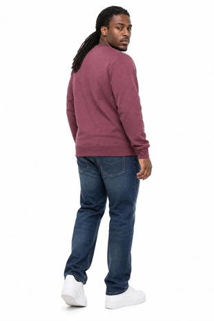 Starbattal Erkek Büyük Beden Sıfır Yaka 3ip Sweat Core 1975 24209 Eflatun