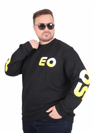 Starbattal Büyük Beden Bisiklet Yaka Sweat Double Face Pike EO 25703 SIYAH