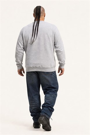 Starbattal Erkek Büyük Beden Sıfır Yaka 3ip Sweat Original 24203 GRI MELANJ
