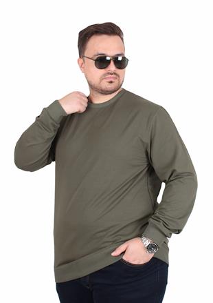 Starbattal Büyük Beden Sıfır Yaka Classic Sweat 23216 HAKI