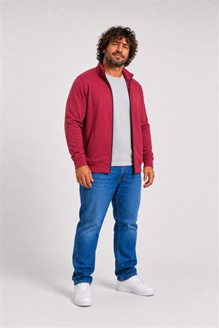 Starbattal Büyük Beden Basic Mevsimlik Fermuarlı Sweatshirt 22750 BORDO