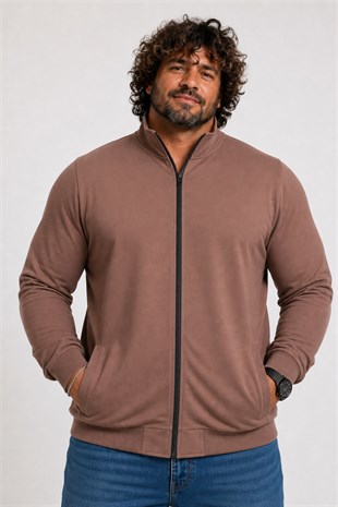 Starbattal Büyük Beden Basic Mevsimlik Fermuarlı Sweatshirt 22750 TABA