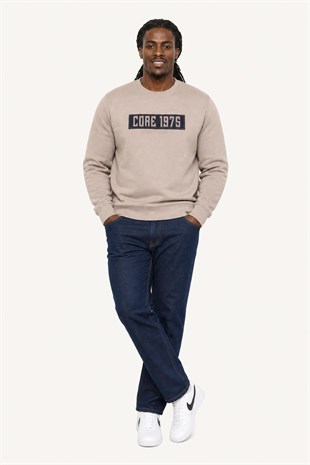 Starbattal Erkek Büyük Beden Sıfır Yaka 3ip Sweat Core 1975 24209 CAMEL