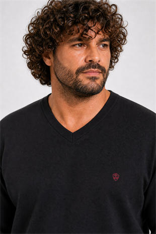 Starbattal Büyük Beden Selanik V Yaka Classic Sweat 23201 SIYAH