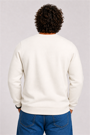 Starbattal Erkek Büyük Beden Sıfır Yaka 3ip Sweat Black 24202 EKRU