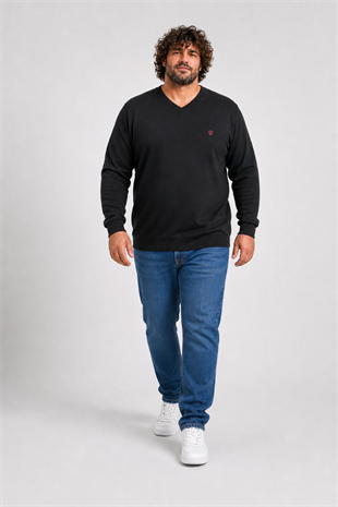 Starbattal Büyük Beden Selanik V Yaka Classic Sweat 23201 SIYAH