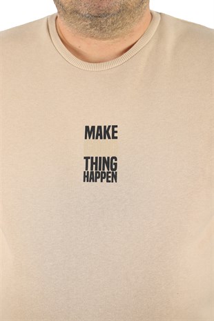 Starbattal Büyük Beden Unisex Sweat Make Good 22734 BEJ