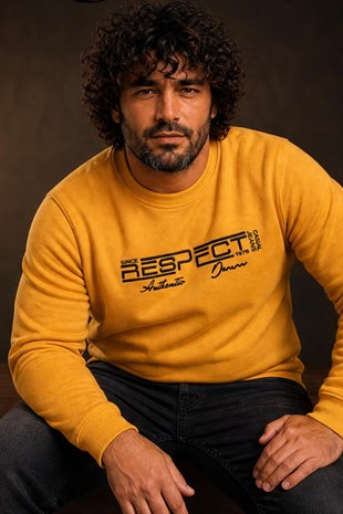 Starbattal Erkek Büyük Beden Sıfır Yaka 3ip Sweat Respect 24205 HARDAL