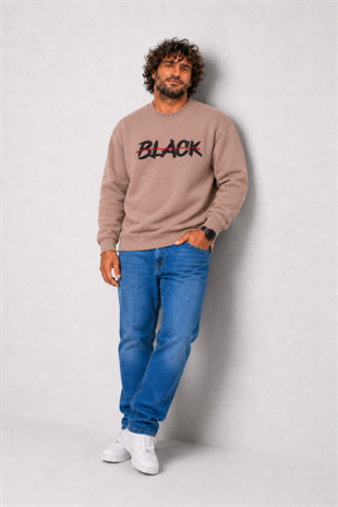 Starbattal Erkek Büyük Beden Sıfır Yaka 3ip Sweat Black 24202 S.KAHVE