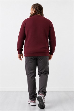 Starbattal Büyük Beden Sıfır Yaka Classic Sweat 23216 BORDO
