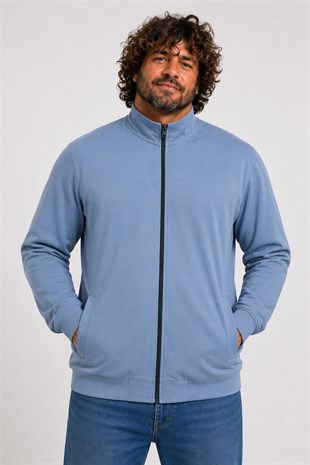 Starbattal Büyük Beden Basic Mevsimlik Fermuarlı Sweatshirt 22750 MAVI