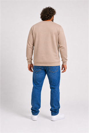 Starbattal Erkek Büyük Beden Sıfır Yaka 3ip Sweat London 24208 CAMEL