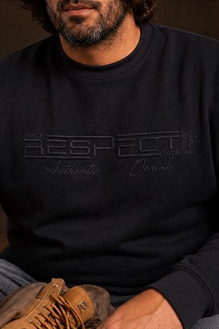 Starbattal Erkek Büyük Beden Sıfır Yaka 3ip Sweat Respect 24205 SIYAH