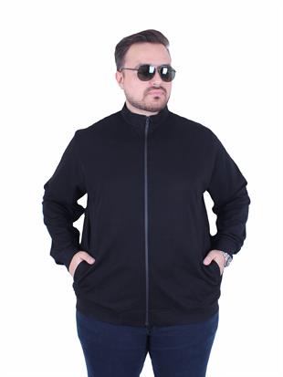 Starbattal Büyük Beden Basic Mevsimlik Fermuarlı Sweatshirt 22750 SIYAH
