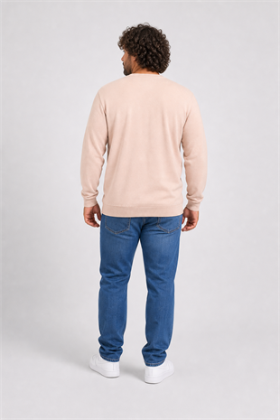 Starbattal Büyük Beden Selanik V Yaka Classic Sweat 23201 BEJ