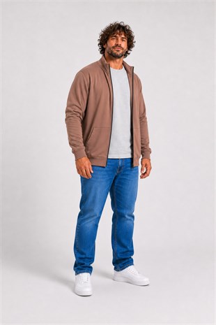 Starbattal Büyük Beden Basic Mevsimlik Fermuarlı Sweatshirt 22750 TABA