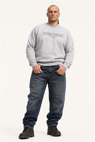 Starbattal Erkek Büyük Beden Sıfır Yaka 3ip Sweat Original 24203 GRI MELANJ