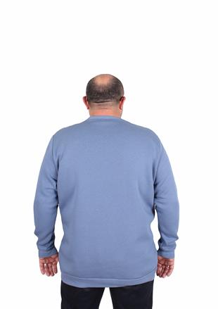 Starbattal Erkek Büyük Beden Sıfır Yaka 3ip Sweat Core 1975 24209 MAVI