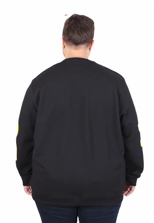 Starbattal Büyük Beden Bisiklet Yaka Sweat Double Face Pike EO 25703 SIYAH