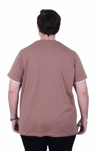 Starbattal Erkek Büyük Beden Sıfır Yaka Tişört Cepli 26143 KAHVERENGİ