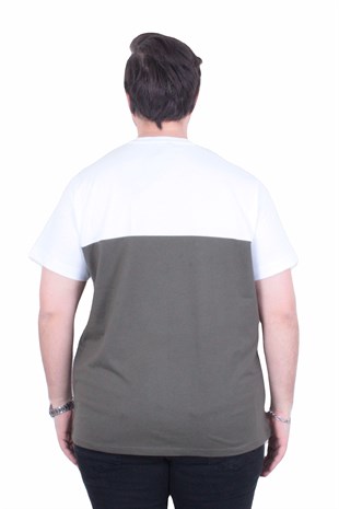 Starbattal Erkek Büyük Beden Sıfır Yaka Tişört Cepli Parçalı 26144 Askeri Yeşil