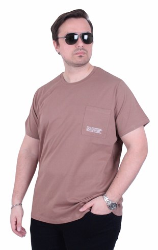 Starbattal Erkek Büyük Beden Sıfır Yaka Tişört Cepli 26145 KAHVERENGİ