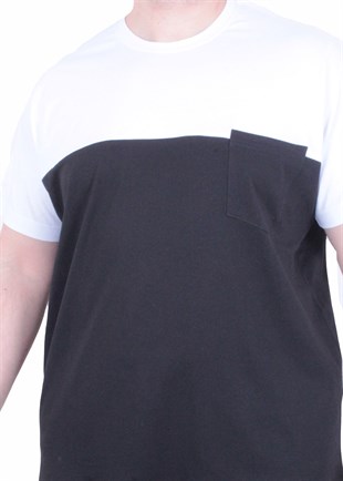 Starbattal Erkek Büyük Beden Sıfır Yaka Tişört Cepli Parçalı 26144 SIYAH