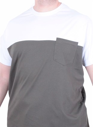 Starbattal Erkek Büyük Beden Sıfır Yaka Tişört Cepli Parçalı 26144 Askeri Yeşil