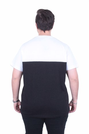 Starbattal Erkek Büyük Beden Sıfır Yaka Tişört Cepli Parçalı 26144 SIYAH