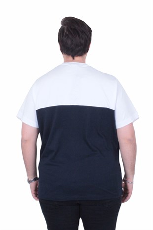 Starbattal Erkek Büyük Beden Sıfır Yaka Tişört Cepli Parçalı 26144 LACIVERT