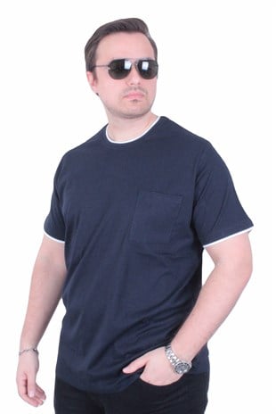 Starbattal Erkek Büyük Beden Sıfır Yaka Tişört Cepli 26143 LACIVERT