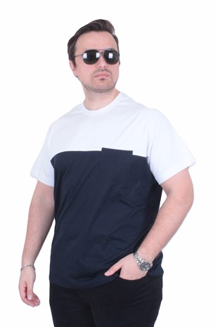 Starbattal Erkek Büyük Beden Sıfır Yaka Tişört Cepli Parçalı 26144 LACIVERT