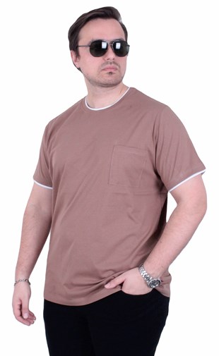 Starbattal Erkek Büyük Beden Sıfır Yaka Tişört Cepli 26143 KAHVERENGİ