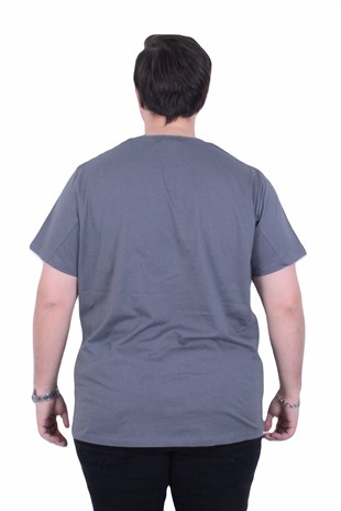 Starbattal Erkek Büyük Beden Sıfır Yaka Tişört Cepli 26145 FUME