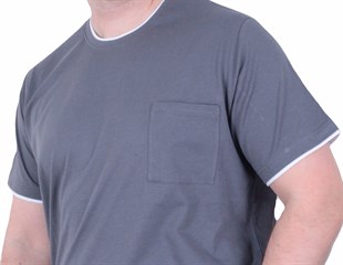 Starbattal Erkek Büyük Beden Sıfır Yaka Tişört Cepli 26143 FUME