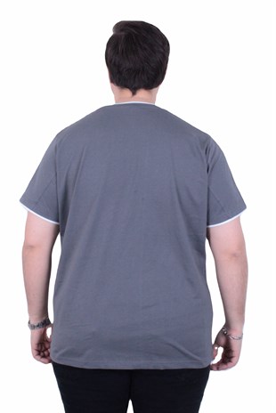 Starbattal Erkek Büyük Beden Sıfır Yaka Tişört Cepli 26143 FUME