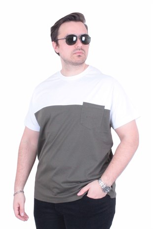 Starbattal Erkek Büyük Beden Sıfır Yaka Tişört Cepli Parçalı 26144 Askeri Yeşil