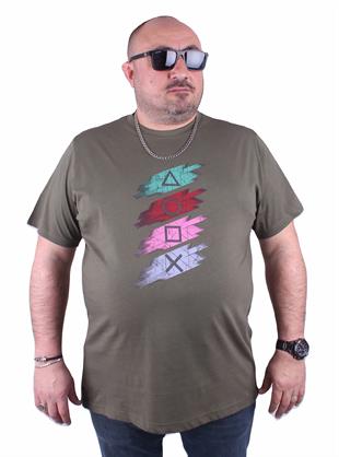 Starbattal Büyük Beden Sıfır Yaka Tişört Play Station 23171 HAKI