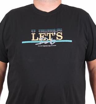 Starbattal Erkek Büyük Beden Sıfır Yaka Tişört Lets Do It 25186 SIYAH