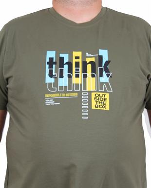 Starbattal Erkek Büyük Beden Sıfır Yaka Tişört Think 25184 HAKI