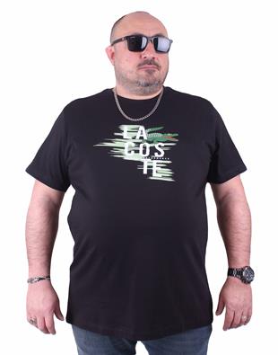 Erkek Büyük Beden Sıfır Yaka Tişört 23165 SIYAH
